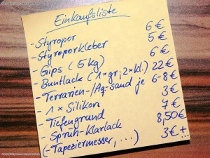 Einkaufsliste Materialliste zum Bau einer Terrariumhöhle Mit rund 70 EUR ist so ein Vorhaben nicht wirklich guenstig